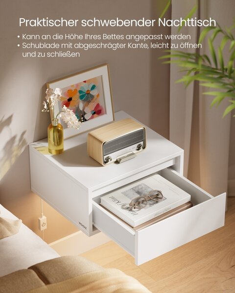 Set 2 noptiere suspendate cu LED, Kailyn, Alb, 40x35x18 cm