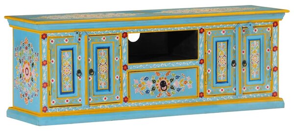 Kék tömör mangófa TV-szekrény 110 x 30 x 40 cm