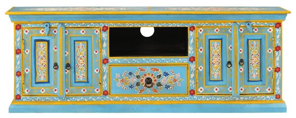 Kék tömör mangófa TV-szekrény 110 x 30 x 40 cm