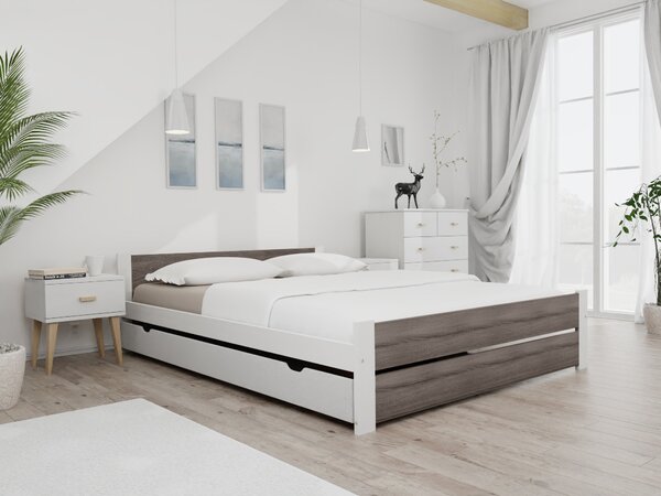 IKAROS DOUBLE ágy 140 x 200 cm, fehér/trüffel tölgy Ágyrács: Ágyrács nélkül, Matrac: Deluxe 10 cm matrac