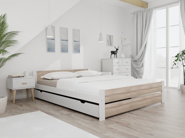 IKAROS DOUBLE ágy 120 x 200 cm, fehér/sonoma tölgy Ágyrács: Ágyrács nélkül, Matrac: Deluxe 10 cm matrac