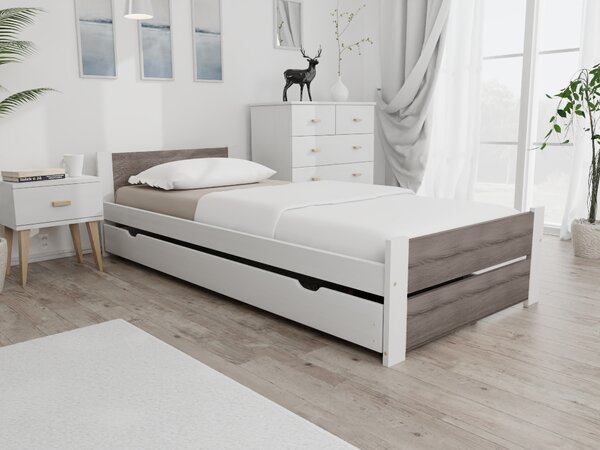 IKAROS DOUBLE ágy 90 x 200 cm, fehér/trüffel tölgy Ágyrács: Léces ágyrács, Matrac: Coco Maxi 19 cm matrac