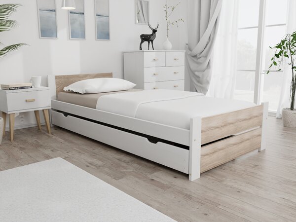 IKAROS DOUBLE ágy 90 x 200 cm, fehér/sonoma tölgy Ágyrács: Lamellás ágyrács, Matrac: Matrac nélkül
