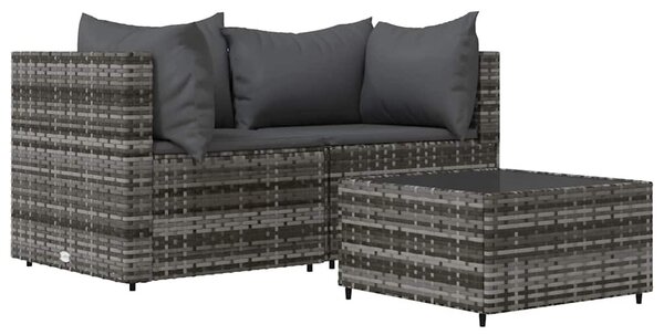 3 részes szürke polyrattan kerti ülőgarnitúra párnákkal