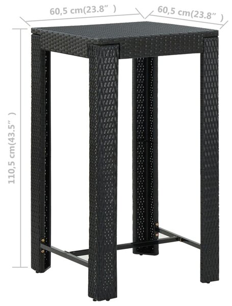 Fekete polyrattan kerti bárasztal 60,5 x 60,5 x 110,5 cm