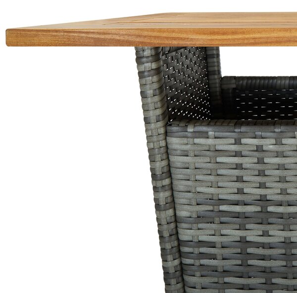 Szürke polyrattan és tömör akácfa bárasztal 60 x 60 x 110 cm