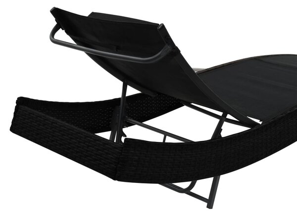 Fekete polyrattan napozóágy párnával