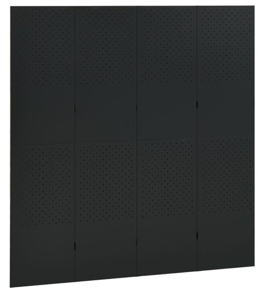 Fekete acél 4-paneles térelválasztó 160 x 180 cm