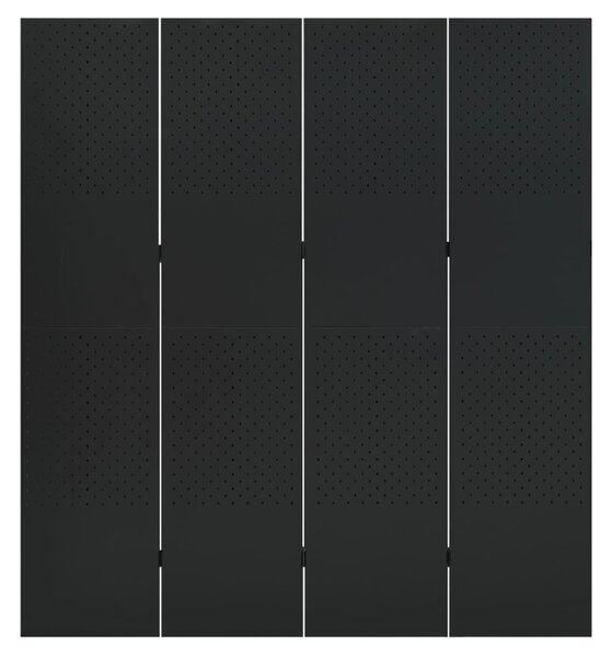 Fekete acél 4-paneles térelválasztó 160 x 180 cm