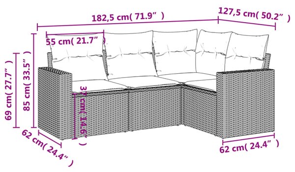 4 részes bézs polyrattan kerti ülőgarnitúra párnákkal