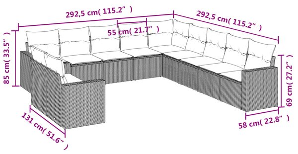 11 részes bézs polyrattan kerti ülőgarnitúra párnákkal