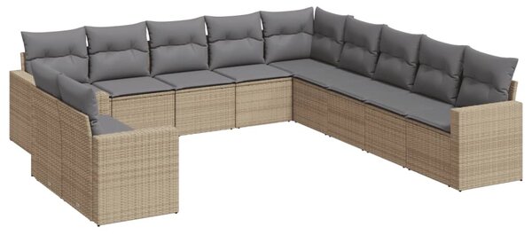 11 részes bézs polyrattan kerti ülőgarnitúra párnákkal