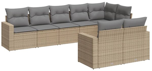 8 részes bézs polyrattan kerti ülőgarnitúra párnával