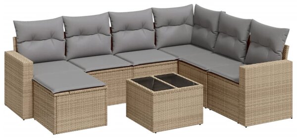 8 részes bézs polyrattan kerti ülőgarnitúra párnával