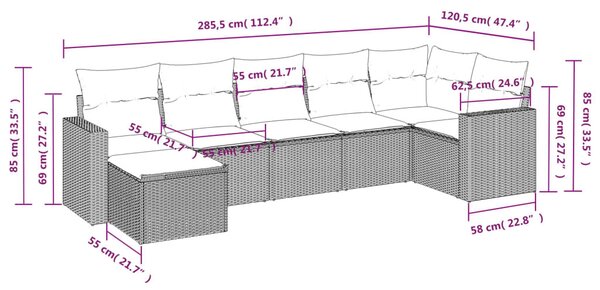7 részes bézs polyrattan kerti ülőgarnitúra párnákkal