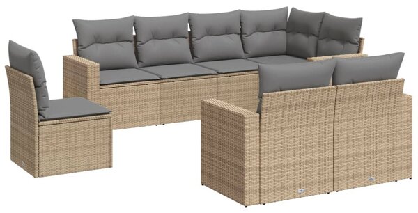 8 részes bézs polyrattan kerti ülőgarnitúra párnával