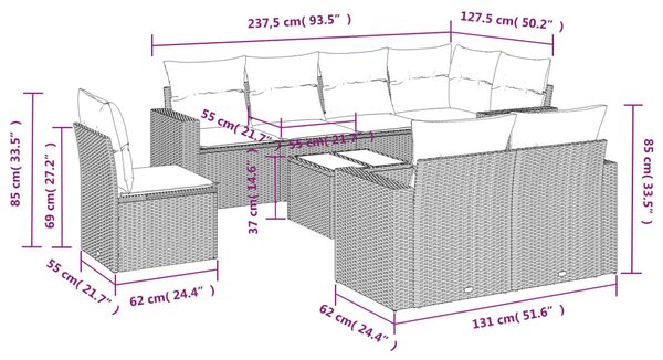 9 részes bézs polyrattan kerti ülőgarnitúra párnákkal