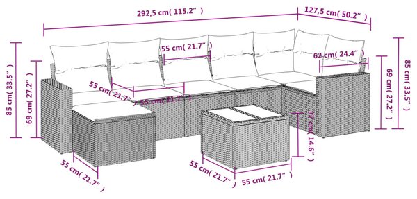 8 részes bézs polyrattan kerti ülőgarnitúra párnával