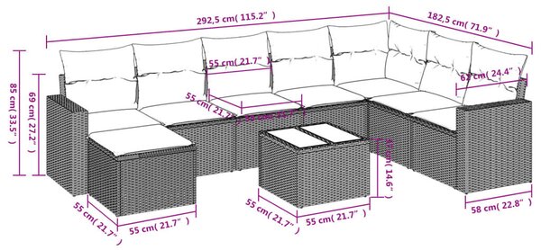 9 részes bézs polyrattan kerti ülőgarnitúra párnákkal