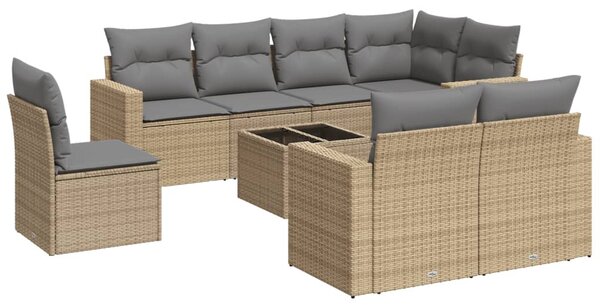 9 részes bézs polyrattan kerti ülőgarnitúra párnákkal