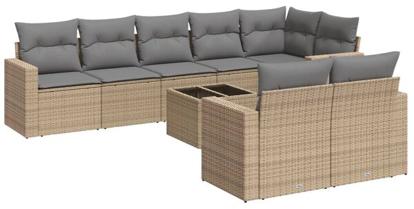 9 részes bézs polyrattan kerti ülőgarnitúra párnákkal