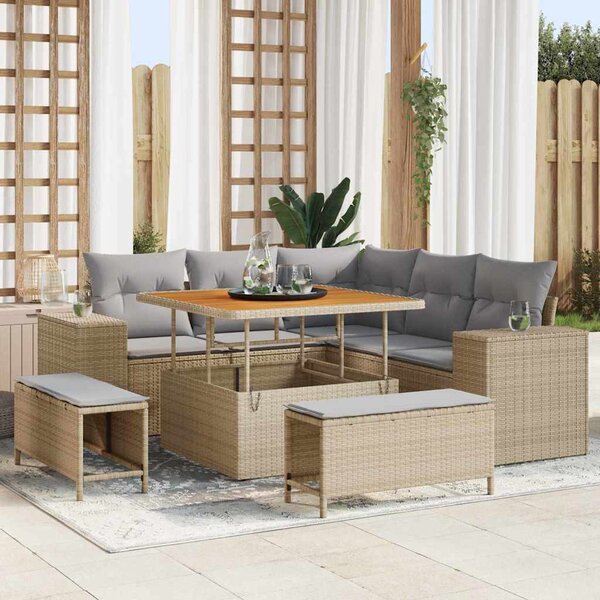Kerti Kanapé Szett 8 pcs Beige és Világosszürke polirattan