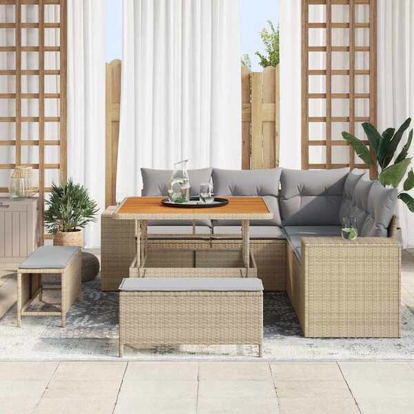 Kerti Kanapé Szett 8 pcs Beige és Világosszürke polirattan