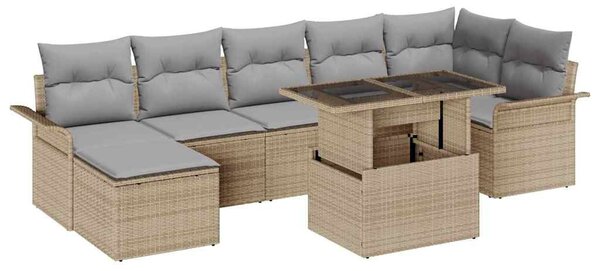 Kerti Kanapé Szett párnával tárolóval 8 pcs Bézs Poli rattan