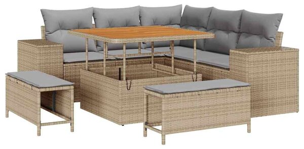 Kerti Kanapé Szett 8 pcs Beige és Világosszürke polirattan