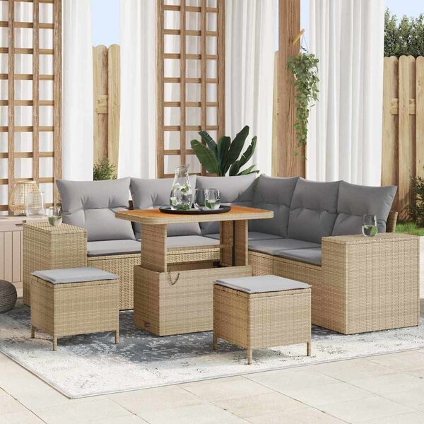 Kerti Kanapé Szett 8 pcs Beige és Világosszürke polirattan