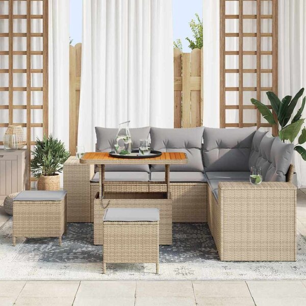 Kerti Kanapé Szett 8 pcs Beige és Világosszürke polirattan