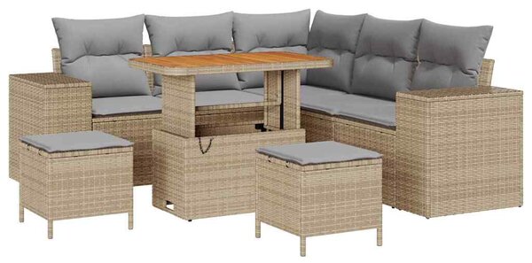 Kerti Kanapé Szett 8 pcs Beige és Világosszürke polirattan