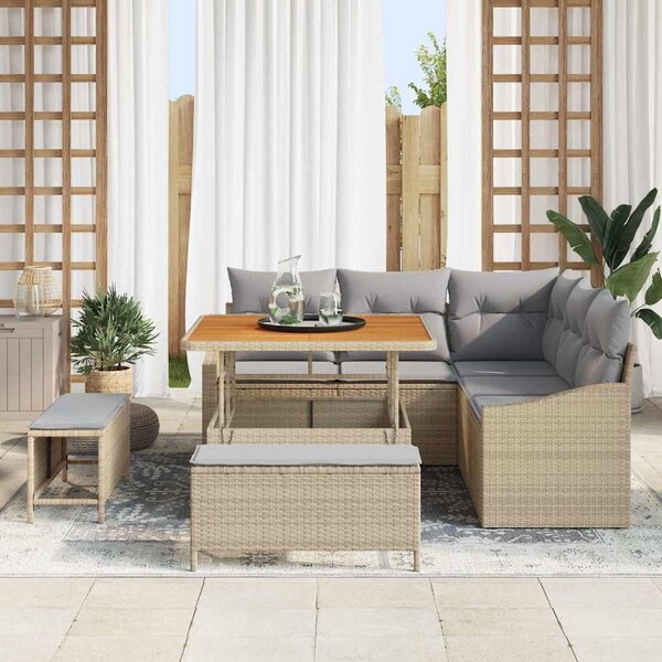 Kerti Kanapé Szett párnával tárolóval 8 pcs Bézs Poli rattan
