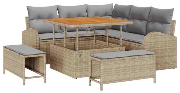 Kerti Kanapé Szett párnával 8 pcs Beige és Világosszürke