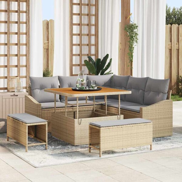 Kerti Kanapé Szett párnával tárolóval 8 pcs Bézs Poli rattan