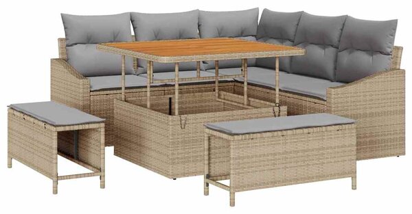 Kerti Kanapé Szett párnával tárolóval 8 pcs Bézs Poli rattan