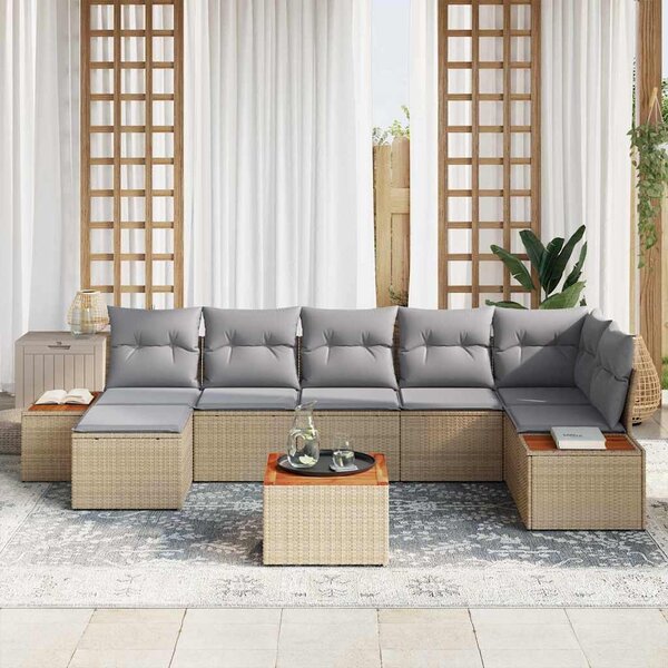 Kerti Kanapé Szett 8 pcs Beige és Világosszürke Polyrattan