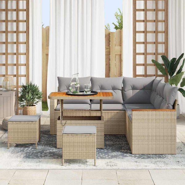 Kerti Kanapé Szett párnával 8 pcs Bézs Poli rattan