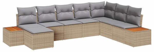 Kerti Kanapé Szett 9 pcs Beige és Világosszürke Polyrattan