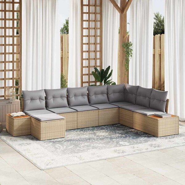 Kerti Kanapé Szett 9 pcs Beige és Világosszürke Polyrattan