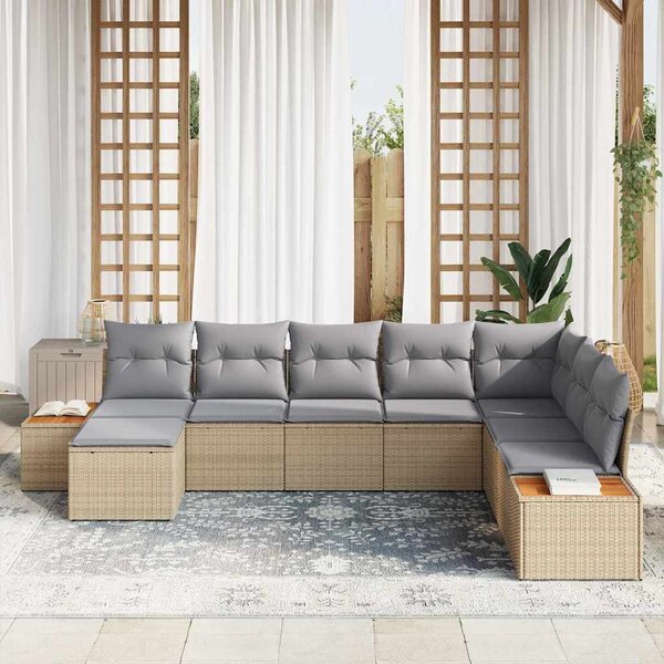 Kerti Kanapé Szett 9 pcs Beige és Világosszürke Polyrattan