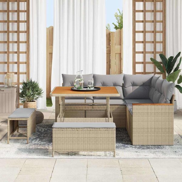Kerti Kanapé Szett párnával 8 pcs Bézs Poli rattan