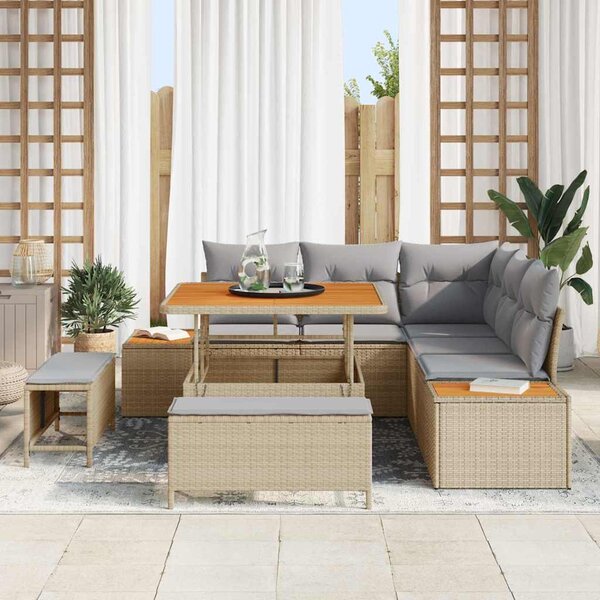 Kerti Kanapé Szett párnával tárolóval 8 pcs Bézs Poli rattan