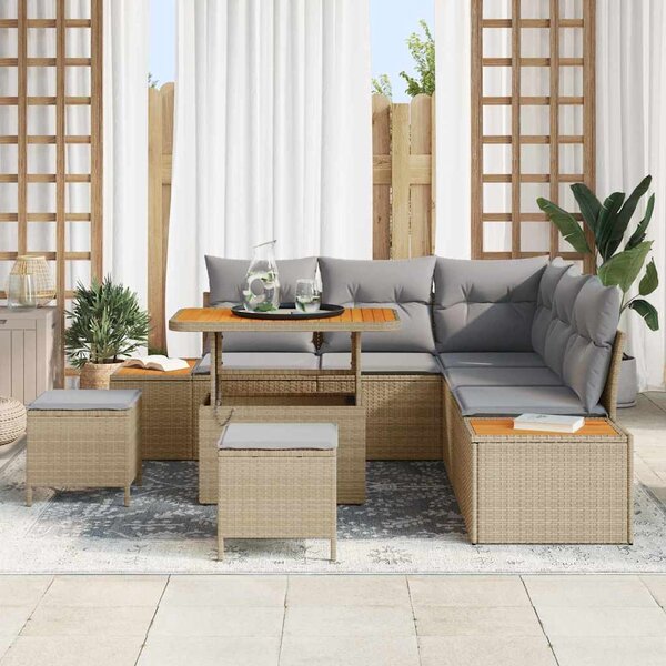 Kerti Kanapé Szett párnával tárolóval 8 pcs Bézs Poli rattan