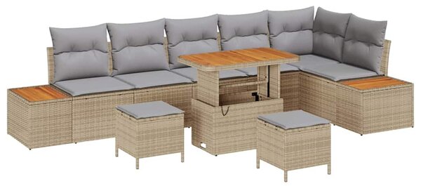 Kerti Kanapé Szett párnával tárolóval 9 pcs Bézs Poli rattan