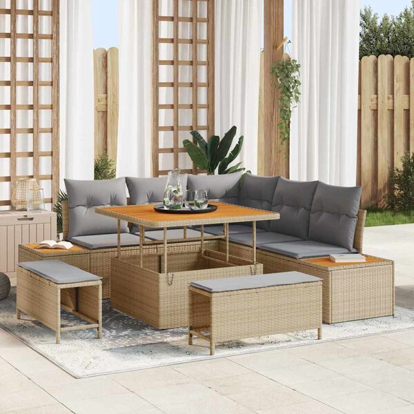 Kerti Kanapé Szett párnával tárolóval 8 pcs Bézs Poli rattan