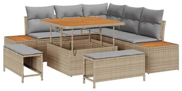 Kerti Kanapé Szett párnával tárolóval 8 pcs Bézs Poli rattan