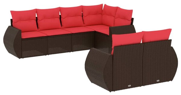 7 db barna polyrattan kerti kanapégarnitúra párnákkal