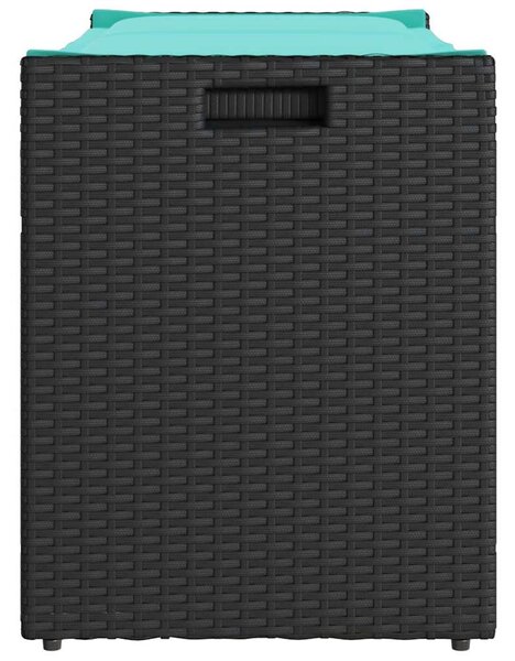 Fekete polyrattan kültéri tárolópad párnával 100 cm