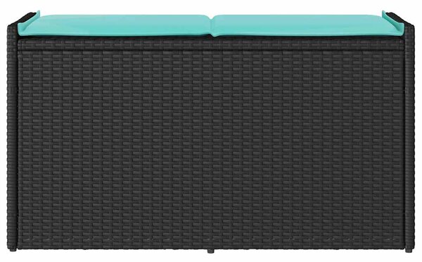Fekete polyrattan kültéri tárolópad párnával 100 cm